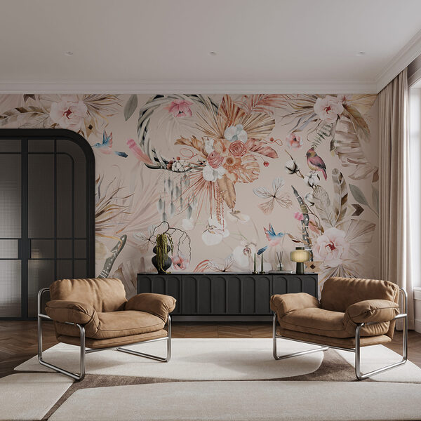 Bloemmotief met vogels en bloemen Bloemmotief met vogels en bloemen