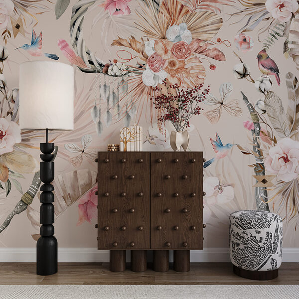 Bloemmotief met vogels en bloemen Bloemmotief met vogels en bloemen