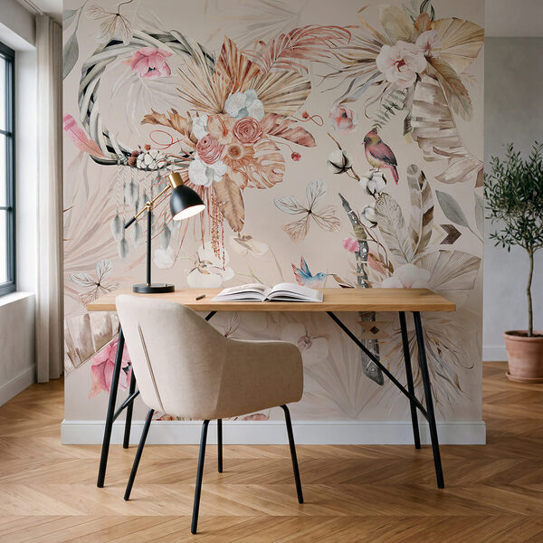 Bloemmotief met vogels en bloemen Bloemmotief met vogels en bloemen