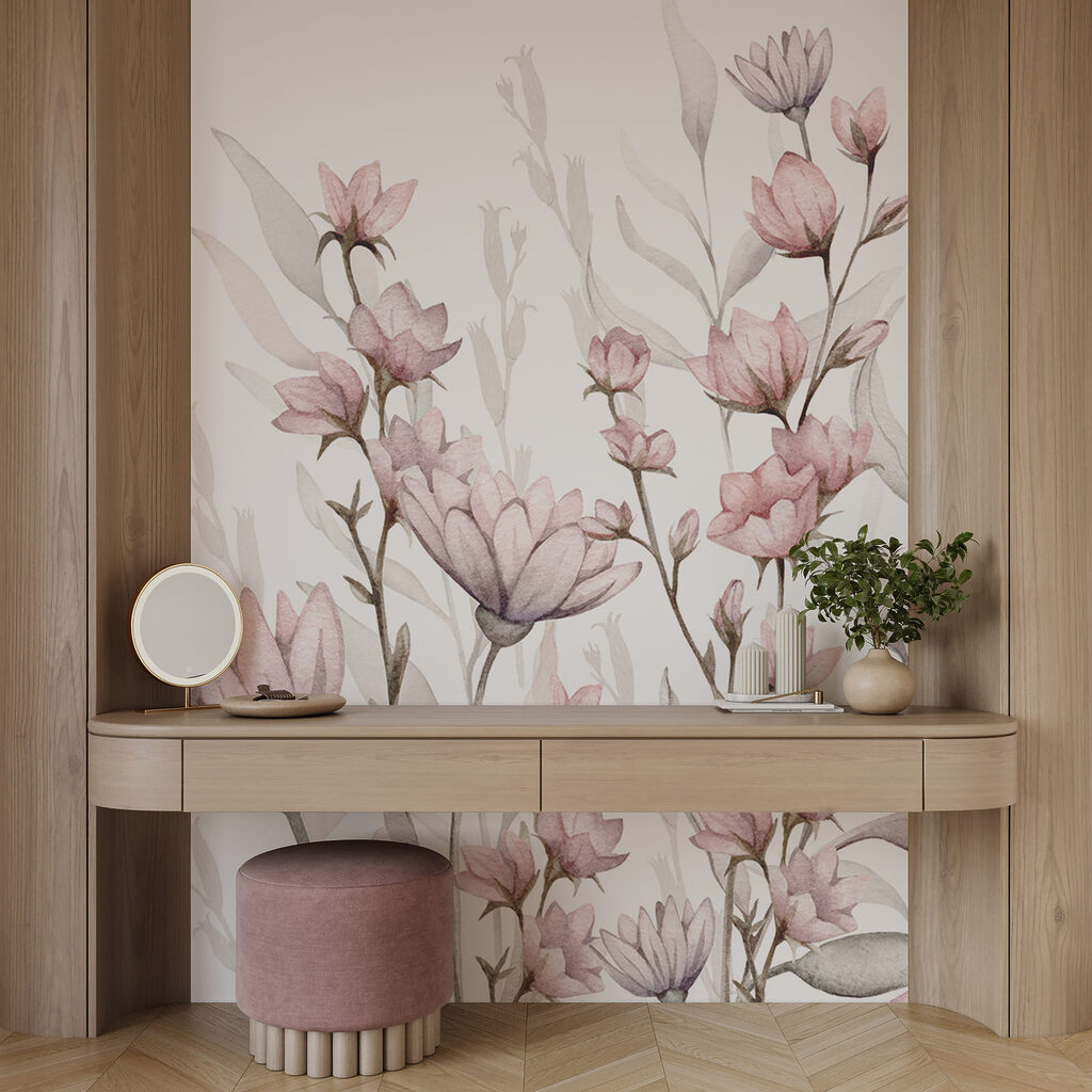 Schilderij van bloemen en bladeren Schilderij van bloemen en bladeren