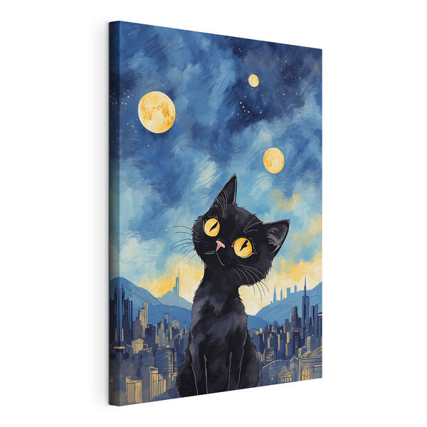 A cat looking up at the moon