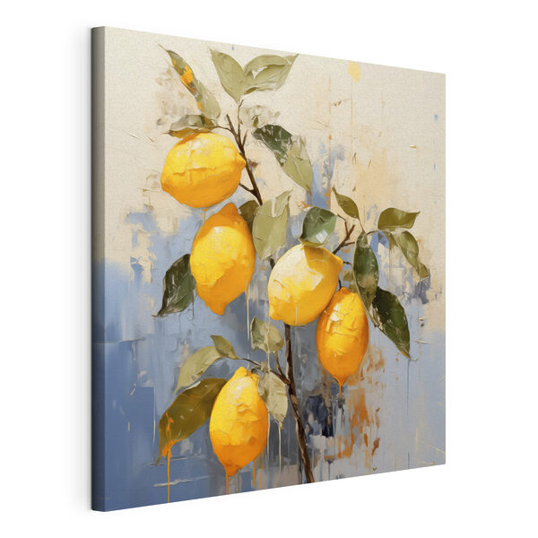 Een schilderij van citroenen op een tak Canvas Schilderijen Een schilderij van citroenen op een tak