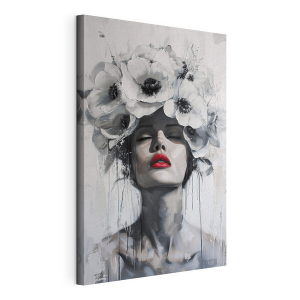 Canvas Schilderijen Schilderij van een vrouw met bloemen op haar hoofd