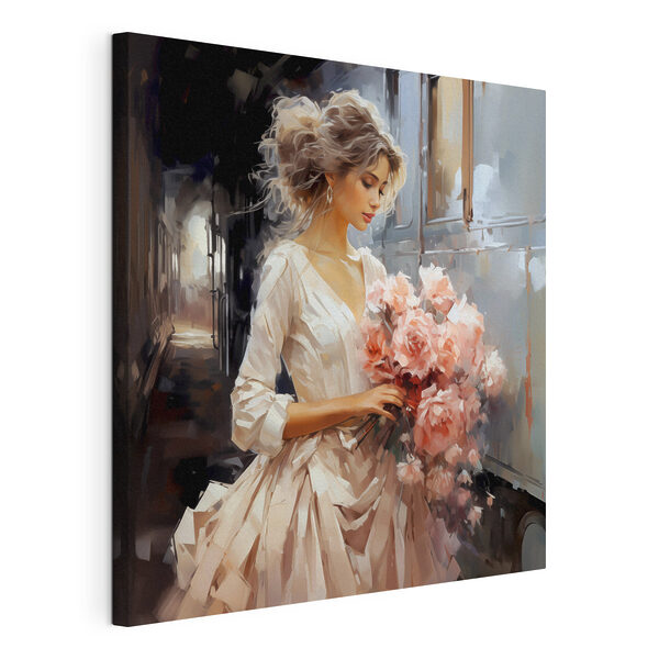 Canvas Schilderijen Een vrouw met bloemen in een trein (Artikelnummer: s39438) Canvas Schilderijen Canvas Schilderijen Een vrouw met bloemen in een trein (Artikelnummer: s39438)