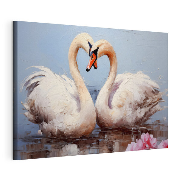 Twee zwanen in het water Canvas Schilderijen Twee zwanen in het water