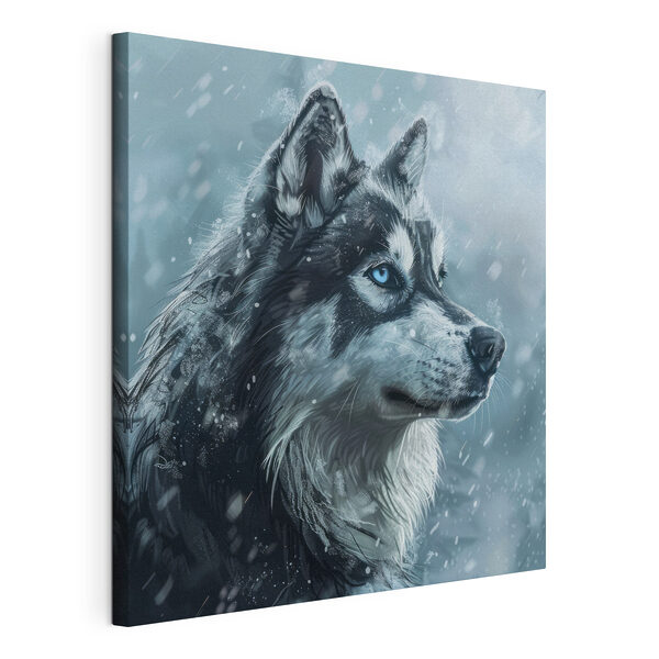 Canvas Schilderijen Hond in de sneeuw