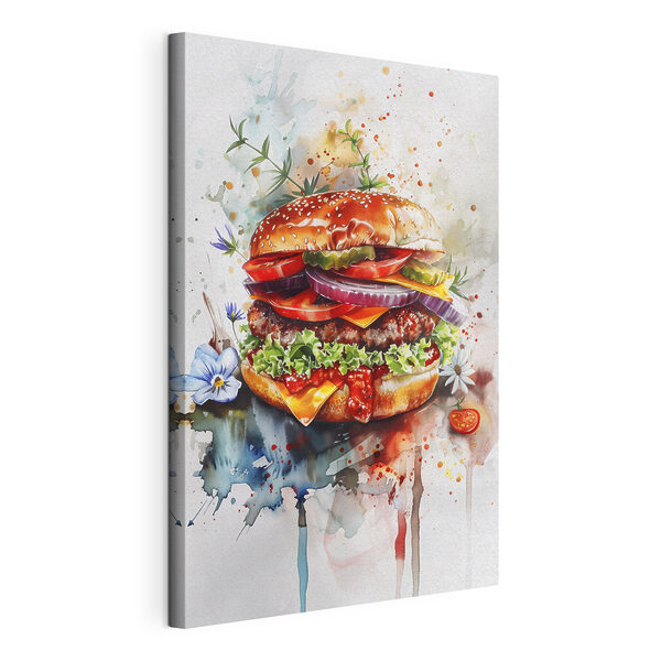 Canvas Schilderijen Canvas Schilderijen Aquarel van een hamburger (Artikelnummer: s39699)