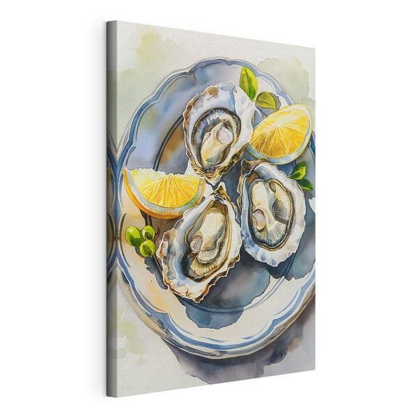 Bord oesters en citroenen Canvas Schilderijen Bord oesters en citroenen