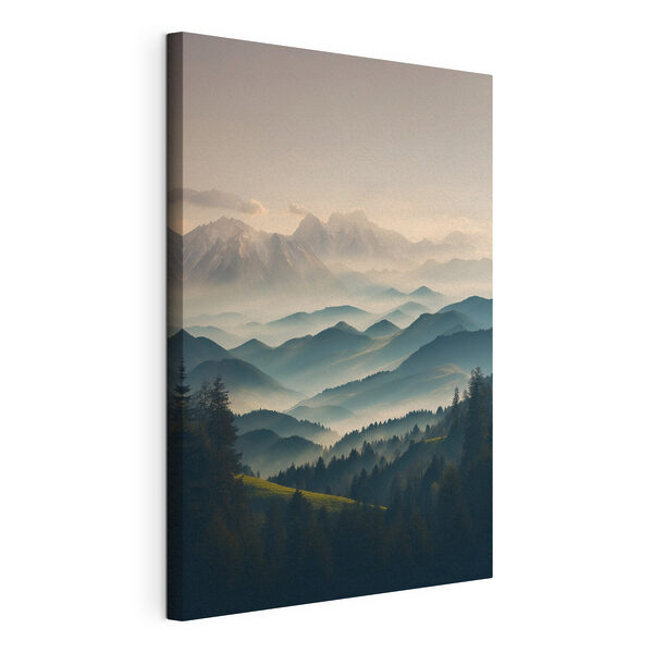Canvas Schilderijen Bergketen met bomen en mist (Artikelnummer: s39596) Canvas Schilderijen Canvas Schilderijen Bergketen met bomen en mist (Artikelnummer: s39596)