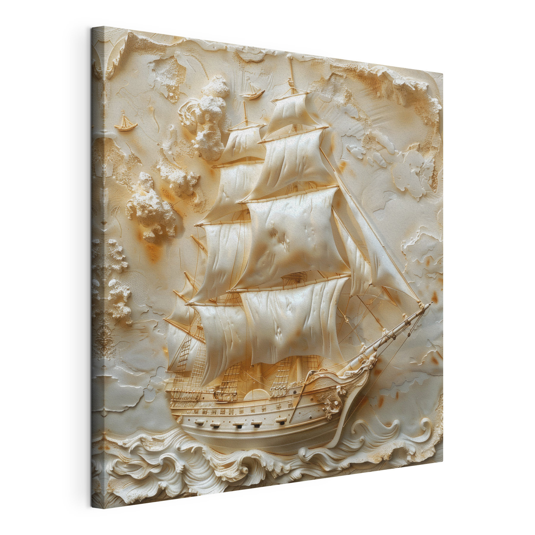 Carved ship with sails