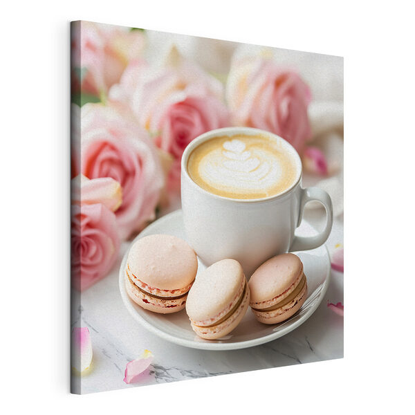 Kopje koffie en koekjes op een bord Canvas Schilderijen Kopje koffie en koekjes op een bord