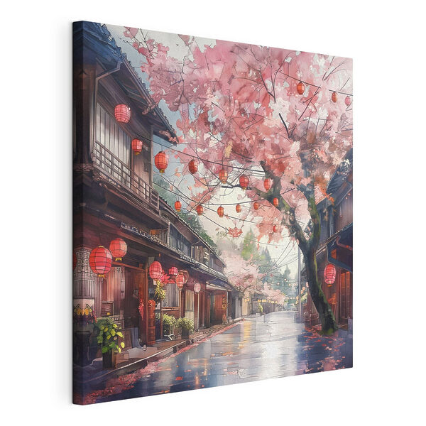 Canvas Schilderijen Straat met roze lantaarns en bomen (Artikelnummer: s39774) Canvas Schilderijen Canvas Schilderijen Straat met roze lantaarns en bomen (Artikelnummer: s39774)