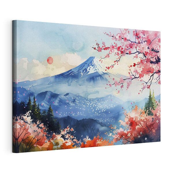 Canvas Schilderijen Canvas Schilderijen Aquarel van een berg met een besneeuwde top (Artikelnummer: s39775)