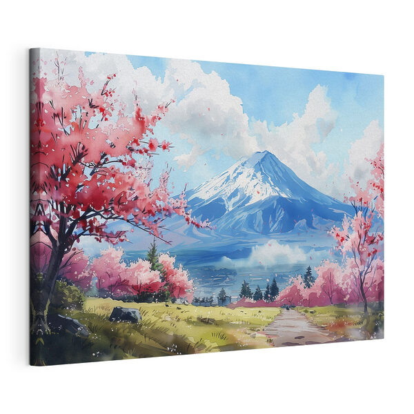 Canvas Schilderijen De berg Fuji met roze bloemen (Artikelnummer: s39777) Canvas Schilderijen Canvas Schilderijen De berg Fuji met roze bloemen (Artikelnummer: s39777)