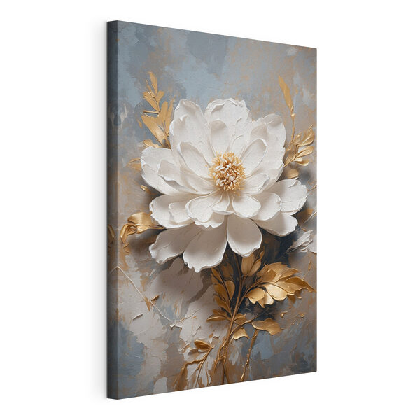 Canvas Schilderijen Witte bloem met metallic blad (Artikelnummer: s39865) Canvas Schilderijen Canvas Schilderijen Witte bloem met metallic blad (Artikelnummer: s39865)