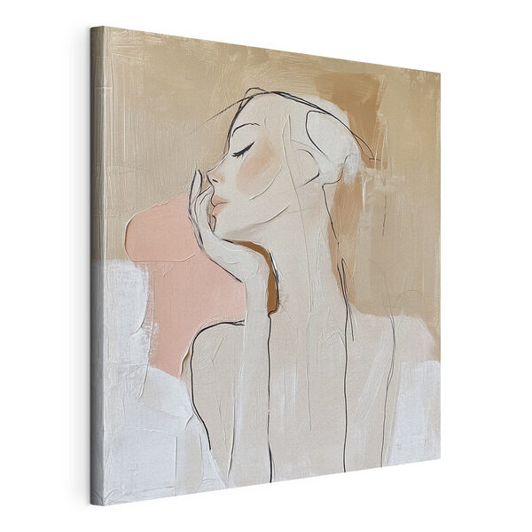 Schilderij van een vrouw met haar hand op haar gezicht Canvas Schilderijen Schilderij van een vrouw met haar hand op haar gezicht