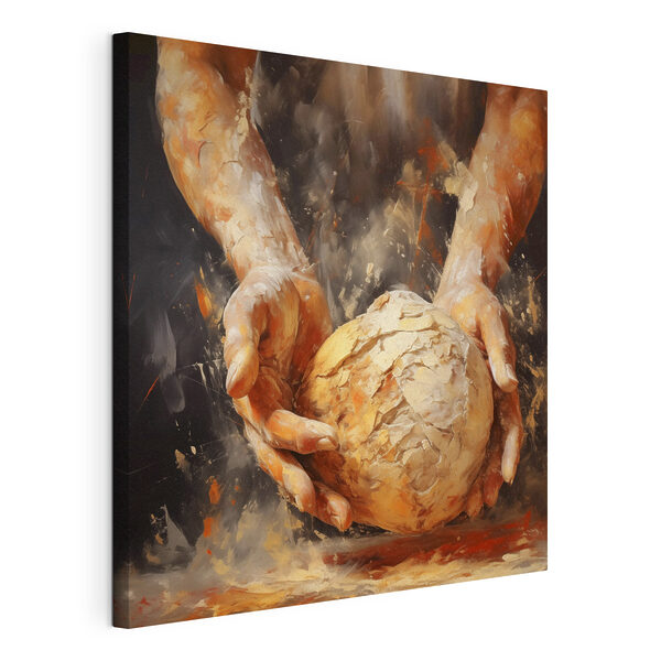 Canvas Schilderijen Schilderij van handen die een bal brood vasthouden (Artikelnummer: s40095) Canvas Schilderijen Canvas Schilderijen Schilderij van handen die een bal brood vasthouden (Artikelnummer: s40095)