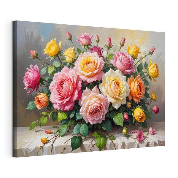 Boeket bloemen op een tafel Canvas Schilderijen Boeket bloemen op een tafel
