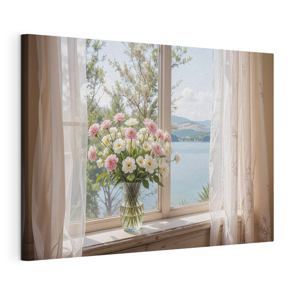 Canvas Schilderijen Vaas met bloemen voor een raam (Artikelnummer: s40151) Canvas Schilderijen Canvas Schilderijen Vaas met bloemen voor een raam (Artikelnummer: s40151)
