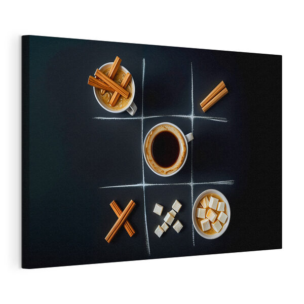 Canvas Schilderijen Canvas Schilderijen Tic tac toe spel met koffie en marshmallows (Artikelnummer: s40163)