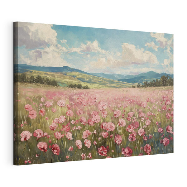 Canvas Schilderijen Canvas Schilderijen Veld met roze bloemen (Artikelnummer: s40232)