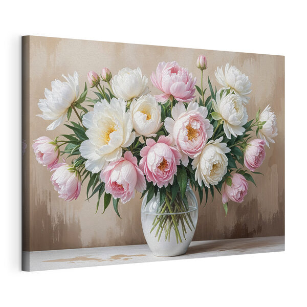 Canvas Schilderijen Vaas met bloemen op een tafel