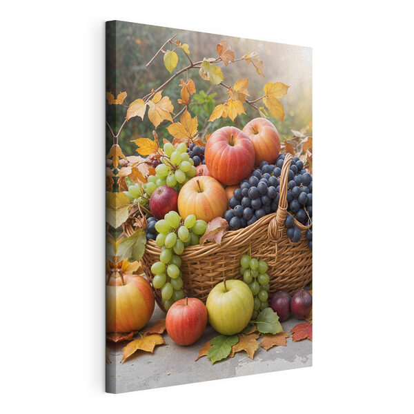Canvas Schilderijen Fruitmand met bladeren (Artikelnummer: s40409) Canvas Schilderijen Canvas Schilderijen Fruitmand met bladeren (Artikelnummer: s40409)