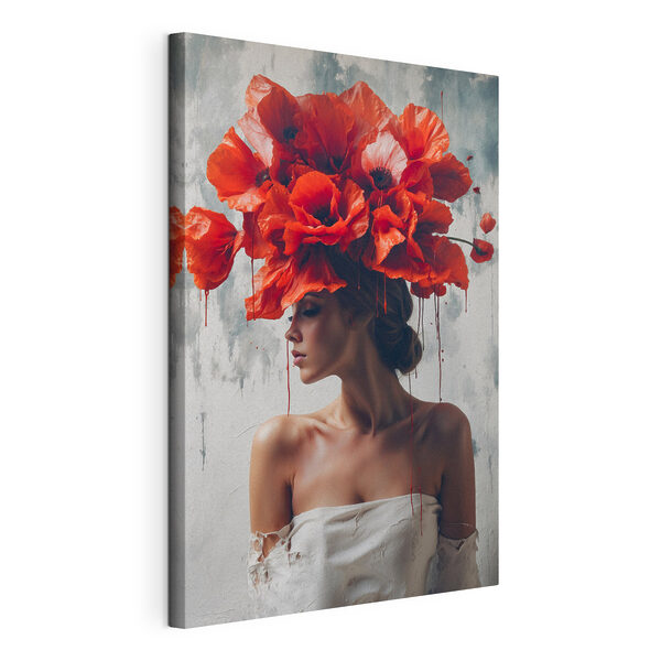 Canvas Schilderijen Vrouw met rode bloemen op haar hoofd (Artikelnummer: s40338) Canvas Schilderijen Canvas Schilderijen Vrouw met rode bloemen op haar hoofd (Artikelnummer: s40338)