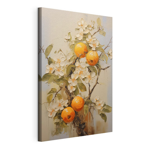 Canvas Schilderijen Schilderij van sinaasappels en bloemen (Artikelnummer: s40486) Canvas Schilderijen Canvas Schilderijen Schilderij van sinaasappels en bloemen (Artikelnummer: s40486)