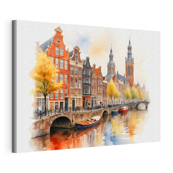 Canvas Schilderijen Aquarel van een kanaal met boten en gebouwen (Artikelnummer: s40561) Canvas Schilderijen Canvas Schilderijen Aquarel van een kanaal met boten en gebouwen (Artikelnummer: s40561)