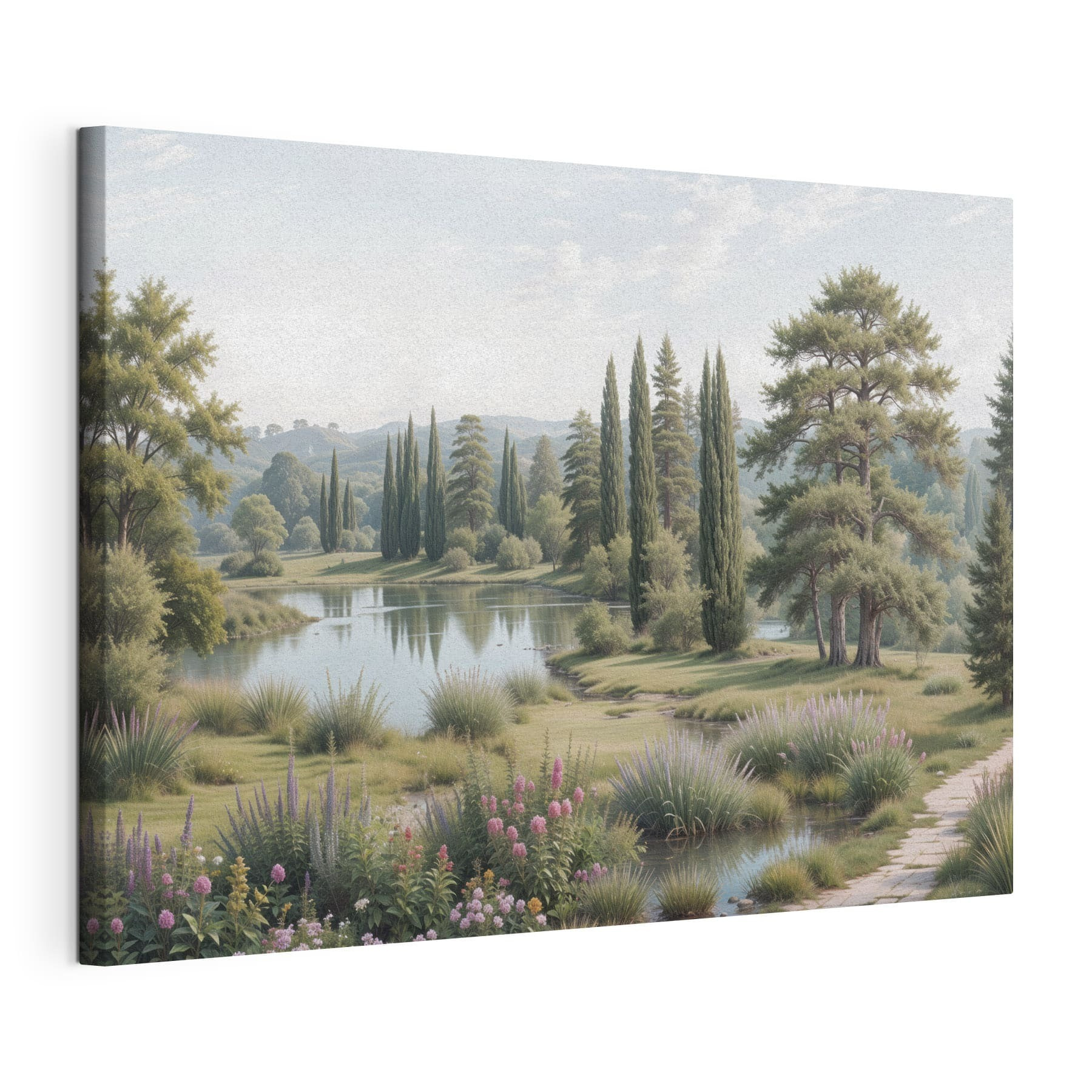 Lake with trees and grass and flowers Lake with trees and grass and flowers