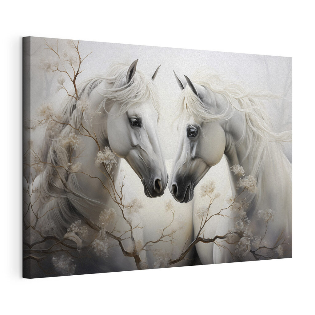Two white horses with long manes