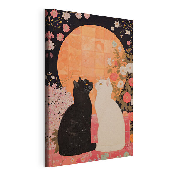 Canvas Schilderijen Canvas Schilderijen Zwart-witte katten kijken elkaar aan (Artikelnummer: s40669)