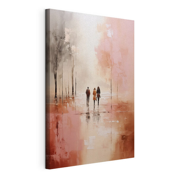 Canvas Schilderijen Groep mensen loopt op een natte straat