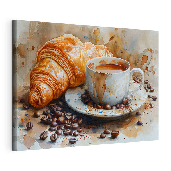 Canvas Schilderijen Canvas prints Watercolor of a cup of coffee and a croissant (Artikelnummer: s40782) Canvas Schilderijen Canvas Schilderijen Canvas prints Watercolor of a cup of coffee and a croissant (Artikelnummer: s40782)
