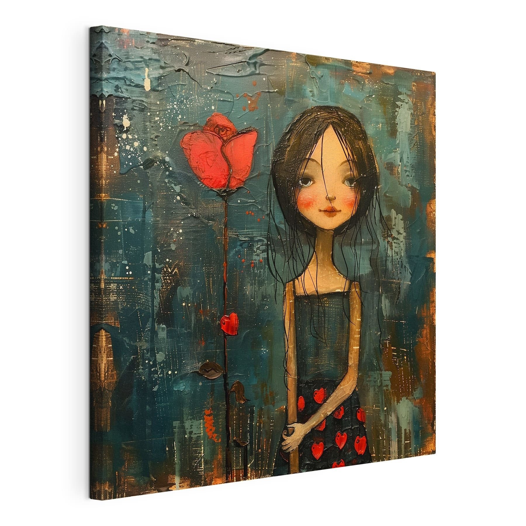 Painting of a girl holding a flower