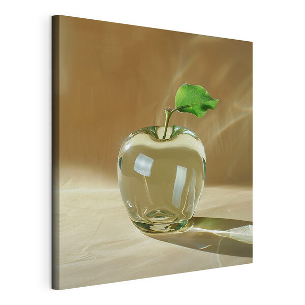 Glazen appel met een blad erop Canvas Schilderijen Glazen appel met een blad erop
