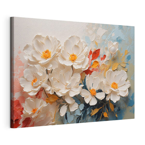 Canvas Schilderijen Canvas Schilderijen Groep witte bloemen met geel hart (Artikelnummer: s40862)