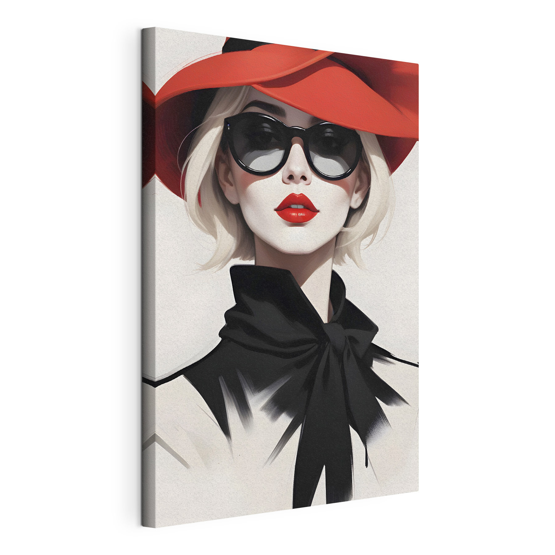 A woman wearing a red hat and sunglasses A woman wearing a red hat and sunglasses