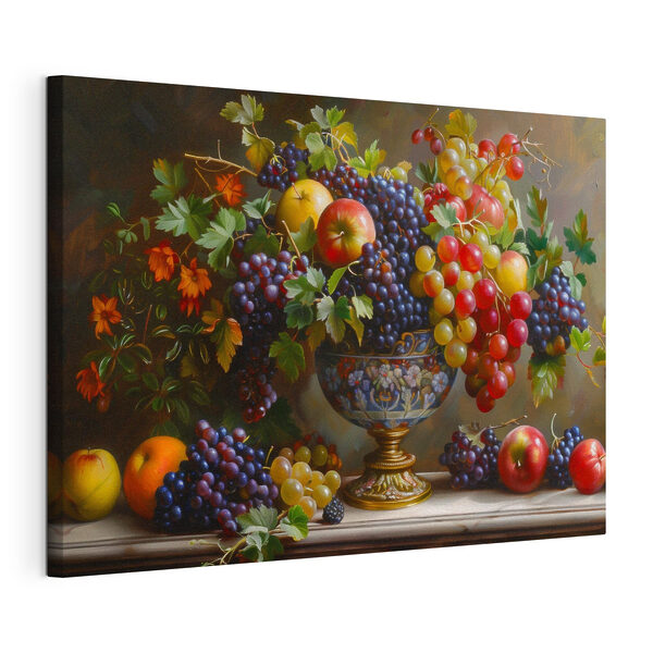 Een schilderij van fruit in een vaas Canvas Schilderijen Een schilderij van fruit in een vaas