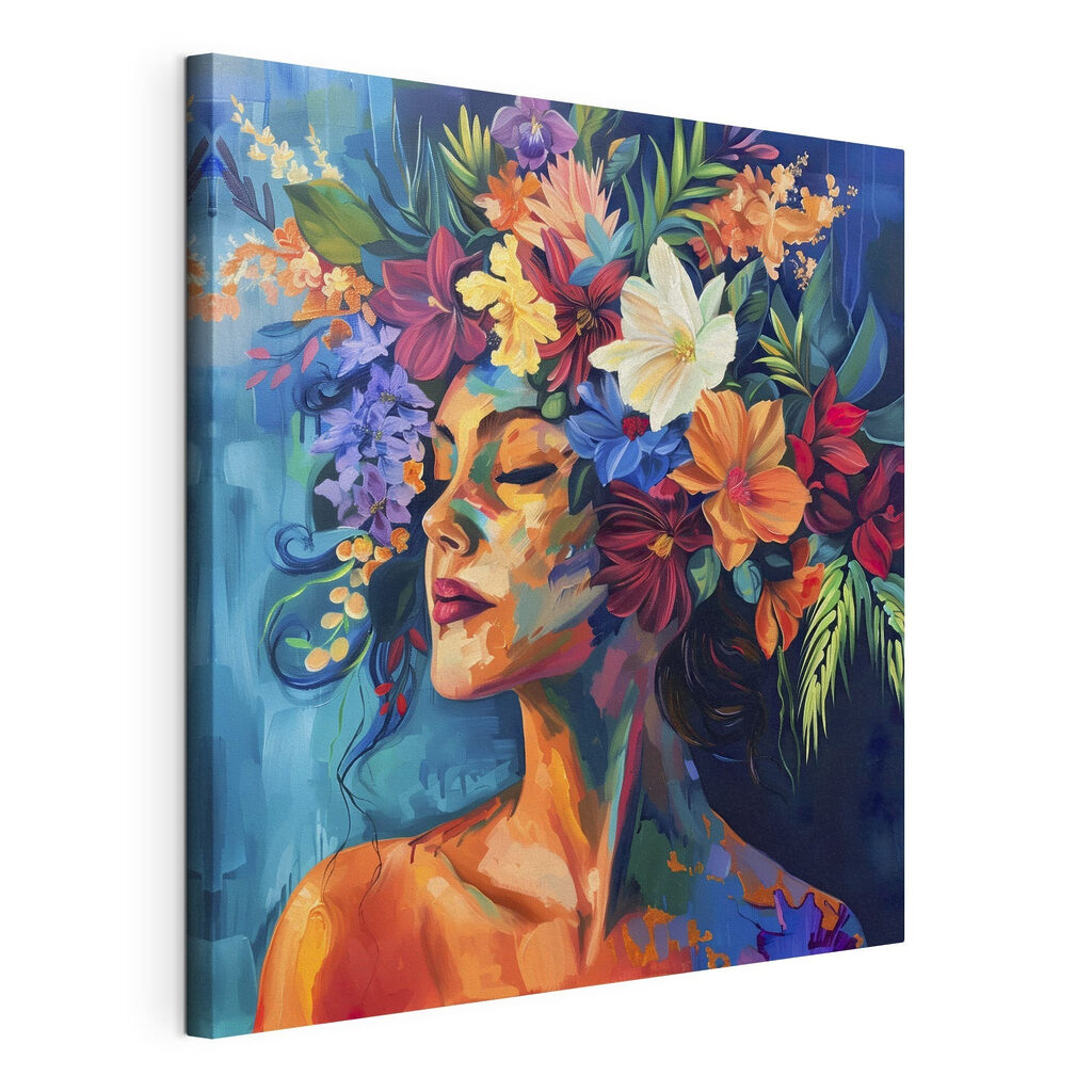 A painting of a woman with flowers in her hair