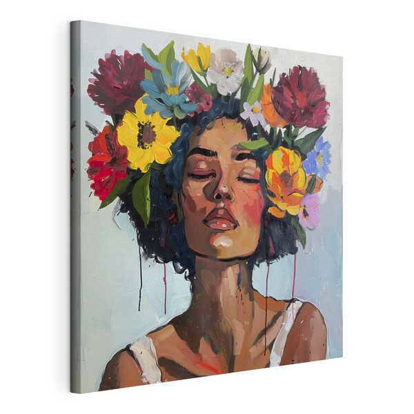 Canvas Schilderijen Een schilderij van een vrouw met bloemen in haar haar (Artikelnummer: s38575) Canvas Schilderijen Canvas Schilderijen Een schilderij van een vrouw met bloemen in haar haar (Artikelnummer: s38575)