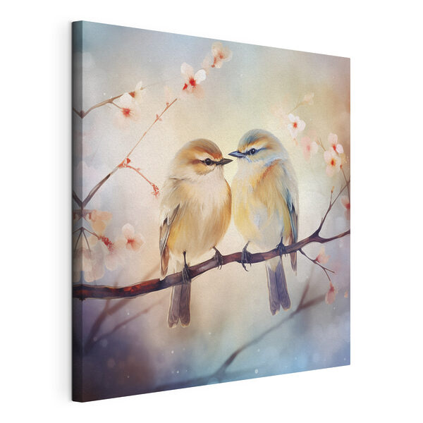Twee vogels op een tak Canvas Schilderijen Twee vogels op een tak