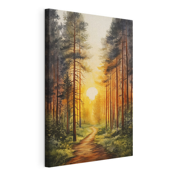 Schilderij van een bos met een pad en bomen Canvas Schilderijen Schilderij van een bos met een pad en bomen