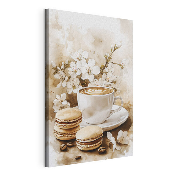 Kopje koffie en bitterkoekjes Canvas Schilderijen Kopje koffie en bitterkoekjes