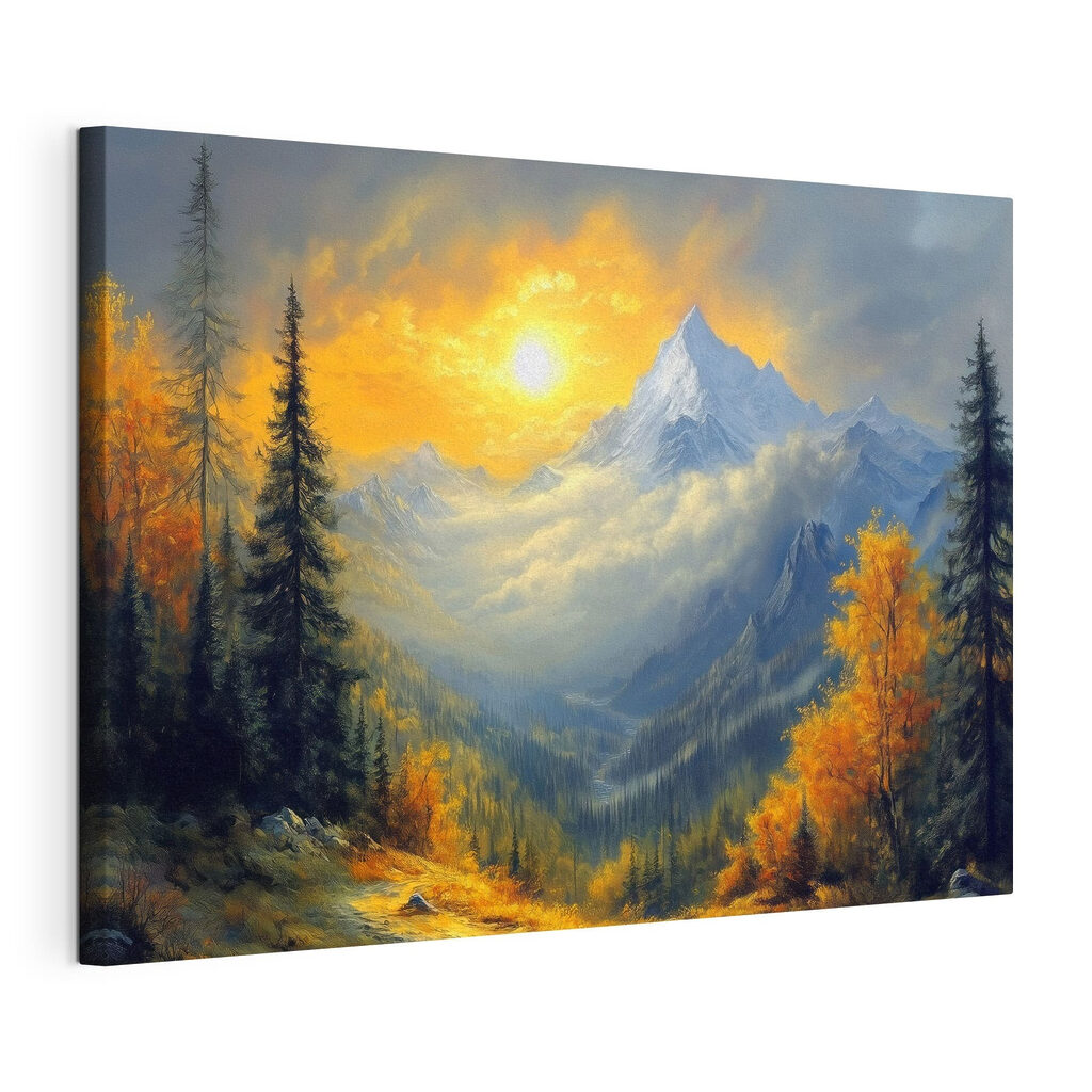 Mountain landscape with trees and clouds