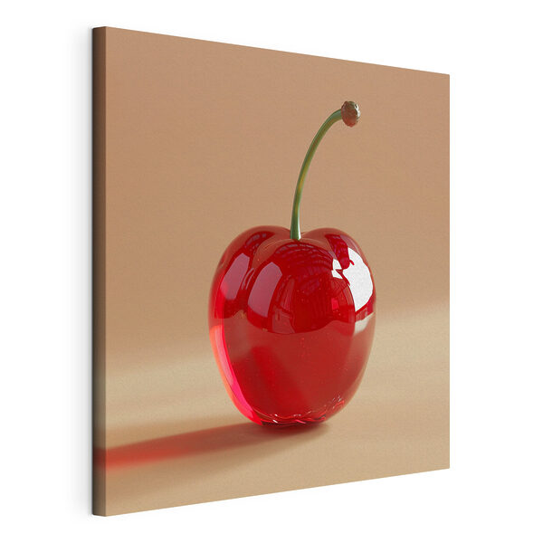 Canvas Schilderijen Canvas Schilderijen Rode kers met een steeltje (Artikelnummer: s42069)