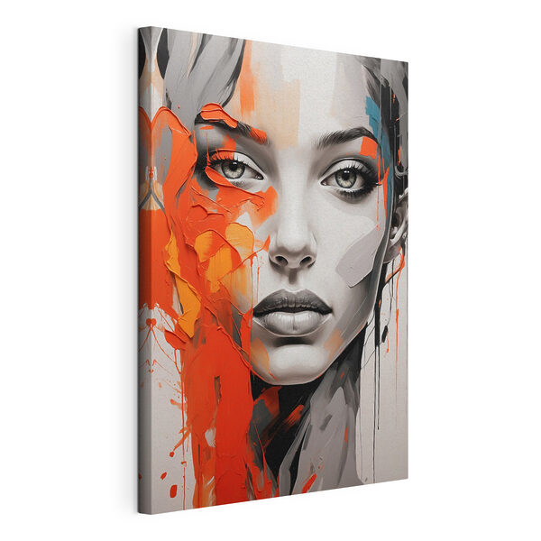 Canvas Schilderijen Schilderij van een vrouw met oranje verf op haar gezicht (Artikelnummer: s41764) Canvas Schilderijen Canvas Schilderijen Schilderij van een vrouw met oranje verf op haar gezicht (Artikelnummer: s41764)