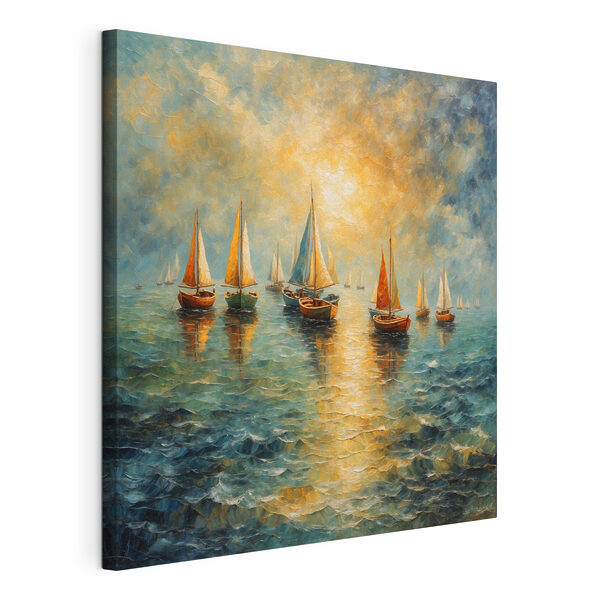 Groep boten op het water Canvas Schilderijen Groep boten op het water