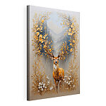 Canvas Schilderijen Schilderij van een hert met bloemen en bergen